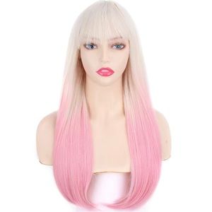 Human hair blend platinum white to pink wig